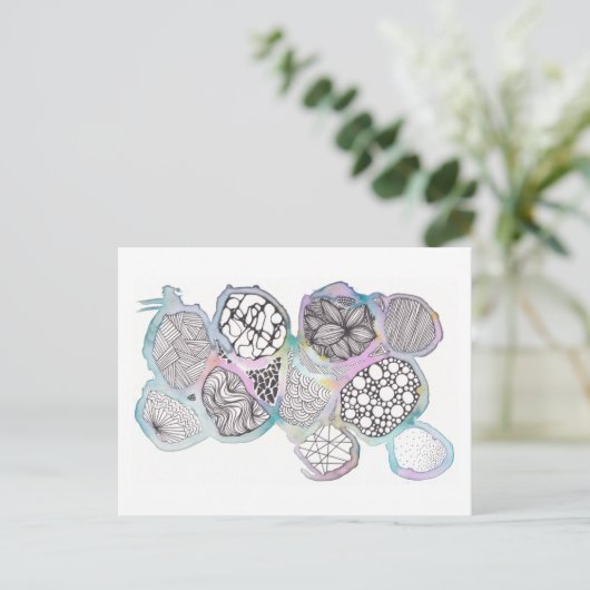 混合メディア、パステルカラーと白黒 ポストカード (スタンド正面)