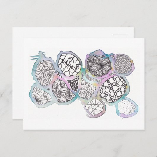 混合メディア、パステルカラーと白黒 ポストカード (正面/裏面)