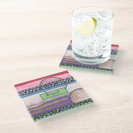 混合メディア，深いピンク，モダン抽象芸術，あなたの名前 ガラスコースター (アングル)