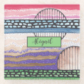 混合メディア，深いピンク，モダン抽象芸術，あなたの名前 ガラスコースター (正面)