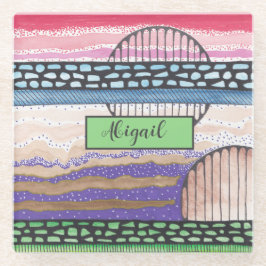 混合メディア，深いピンク，モダン抽象芸術，あなたの名前 ガラスコースター