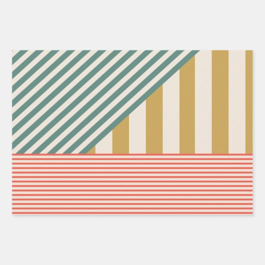 混合モダンストライプクリスマス ラッピングペーパーシート (正面3)