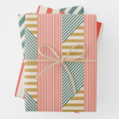 混合モダンストライプクリスマス ラッピングペーパーシート (インサイチュ)