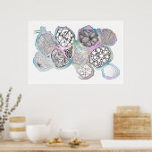 混合媒体、白黒、ドードル、水色 ポスター (キッチン)