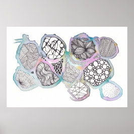 混合媒体、白黒、ドードル、水色 ポスター