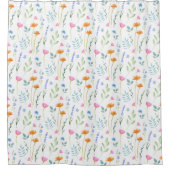 混合水彩ワイルドフラワーパターン シャワーカーテン (正面)