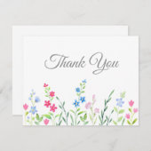 混合水色ワイルドフラワーのフィールド サンキューカード (正面/裏面)