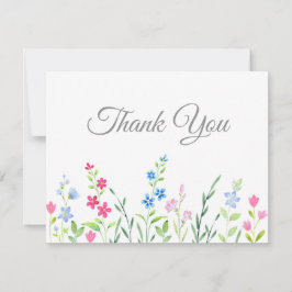 混合水色ワイルドフラワーのフィールド サンキューカード