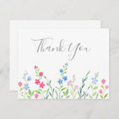 混合水色ワイルドフラワーのフィールド サンキューカード (正面/裏面)