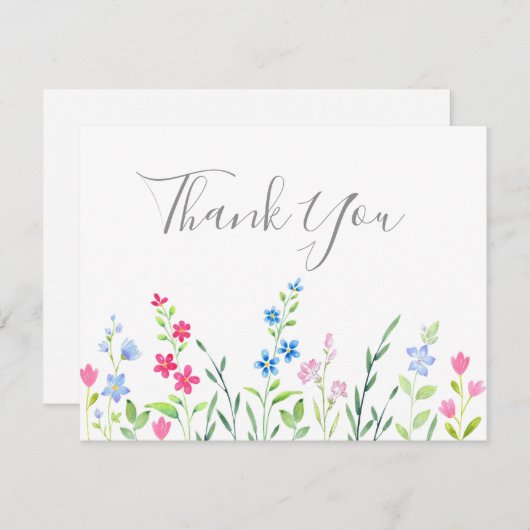 混合水色ワイルドフラワーのフィールド サンキューカード (正面/裏面)