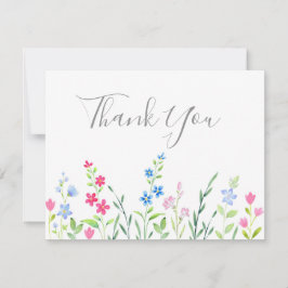 混合水色ワイルドフラワーのフィールド サンキューカード