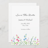 混合水色ワイルドフラワーのフィールド セーブザデート (正面/裏面)