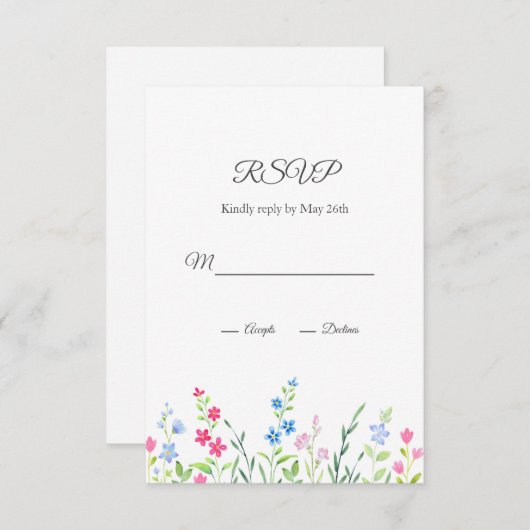 混合水色ワイルドフラワーのフィールド 出欠カード (正面/裏面)