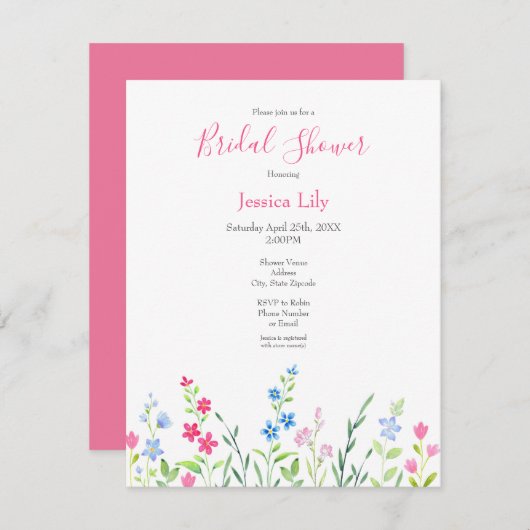 混合水色ワイルドフラワーのフィールド 招待状 (正面/裏面)