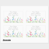 混合水色ワイルドフラワーラベルのフィールド 長方形シール (シート)