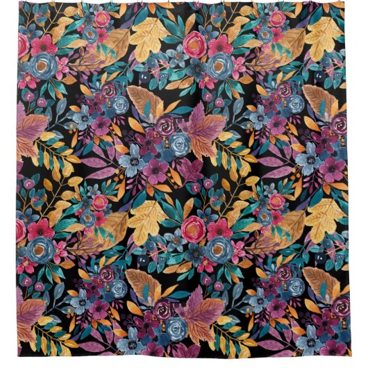 混合秋葉フローラベリー水の色のパターン シャワーカーテン (正面)