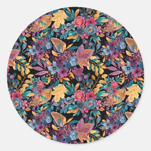 混合秋葉フローラベリー水の色のパターン ラウンドシール (正面)
