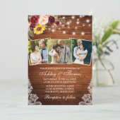 混合素朴フローラライトレース3フォト結婚ズ 招待状 (スタンド正面)