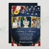 混合素朴フローラ3 Photo Lights Wood結婚's 招待状 (正面/裏面)