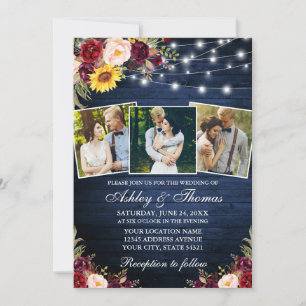 混合素朴フローラ3 Photo Lights Wood結婚's 招待状