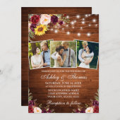 混合素朴フローラ3 Photo Wood Lights 結婚's 招待状 (正面/裏面)