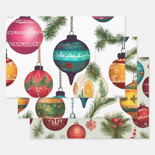 混合色彩の鮮やかヴィンテージのぶら下がったオーナメント ラッピングペーパーシート (セット)