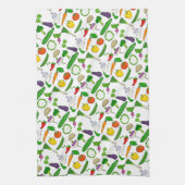 混合野菜イラスト模様 キッチンタオル (縦)