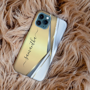 混合金属3-D金ゴールドモノグラム iPhone 13ケース