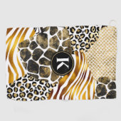 混在アニマルプリントはっきりしたと金ゴールド·アクセント ゴルフタオル (横)