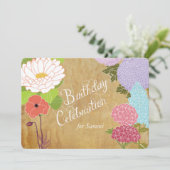 混在フローラオンヴィンテージエージド紙誕生日招待状 招待状 (スタンド正面)