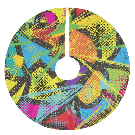 混沌としたネオン:抽象芸術グラフィティパターン。 ブラッシュドポリエステルツリースカート (正面)