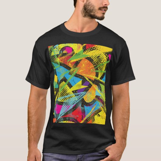 混沌としたネオン:抽象芸術グラフィティパターン。 Tシャツ (正面)
