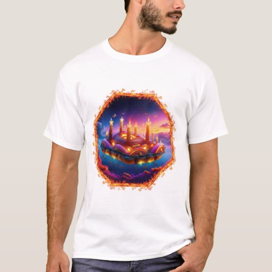 混沌とした空のろうそく動力宇宙船 Tシャツ (正面)