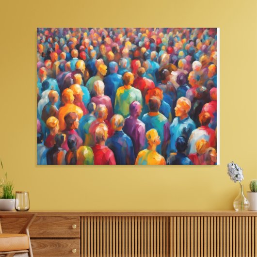 混沌とした群衆の中でカラフルの人々の群衆。 キャンバスプリント (インサイチュ (リビング))