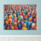 混沌とした群衆の中でカラフルの人々の群衆。 キャンバスプリント (インサイチュ (ウッドフロア))