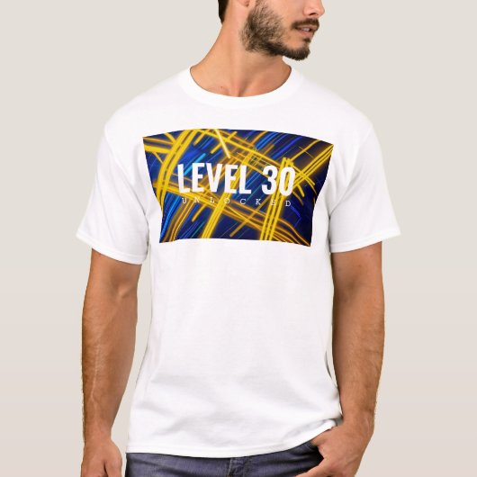 混沌とした輝く黄青テクノシンセウェーブライン Tシャツ (正面)