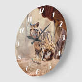 混濁したヒョウ写真自然野生動物 ラージ壁時計 (傾斜)