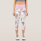 混色の牛のキャプリピンクのウエスト カプリレギンス (正面)