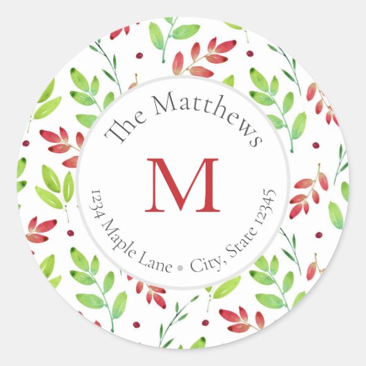 混色の赤、緑の水の色の葉パターンラベル ラウンドシール (正面)