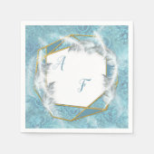 混色の青いシルキーパターンと白いスパークル スタンダードカクテルナプキン (正面)