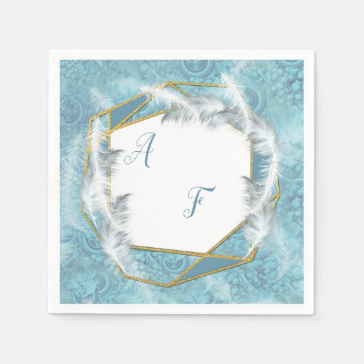 混色の青いシルキーパターンと白いスパークル スタンダードカクテルナプキン (正面)