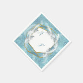混色の青いシルキーパターンと白いスパークル スタンダードカクテルナプキン (角)