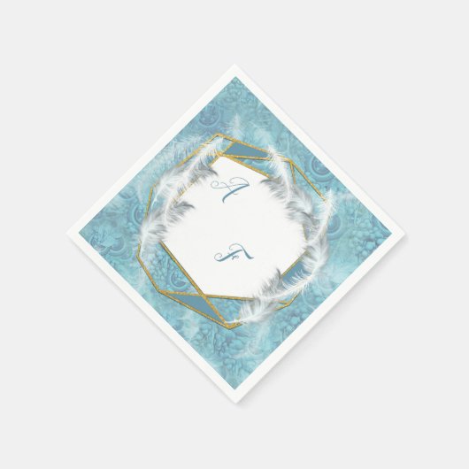 混色の青いシルキーパターンと白いスパークル スタンダードカクテルナプキン (角)