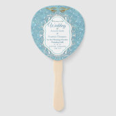 混色の青いシルキーパターンと白いスパークル ハンドファン (正面)