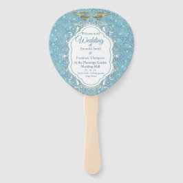 混色の青いシルキーパターンと白いスパークル ハンドファン