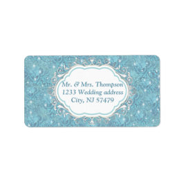 混色の青いシルキーパターンと白いスパークル ラベル