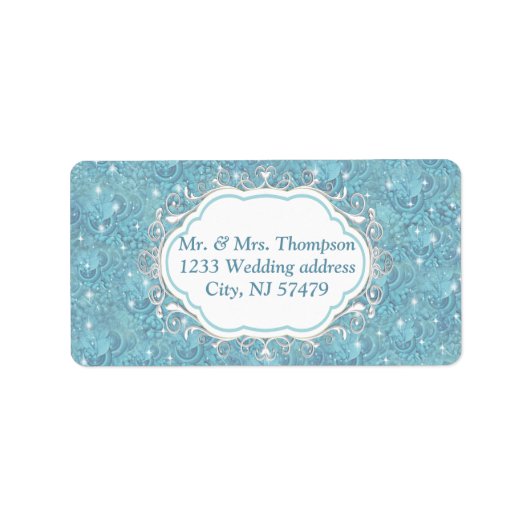 混色の青いシルキーパターンと白いスパークル ラベル (正面)