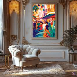 混雑したカラフル通りインフォヴィストスタイル キャンバスプリント