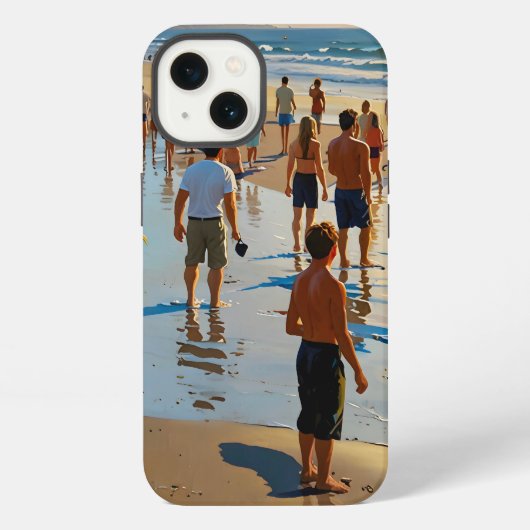 混雑したビーチの散歩 iPhoneケース (裏面)