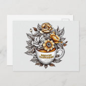 淹れたハッピーコーヒーフラワー ポストカード (正面/裏面)